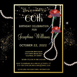 Invitación Con Relieve Metalizado Elegante 60 cumpleaños Black REAL Gold