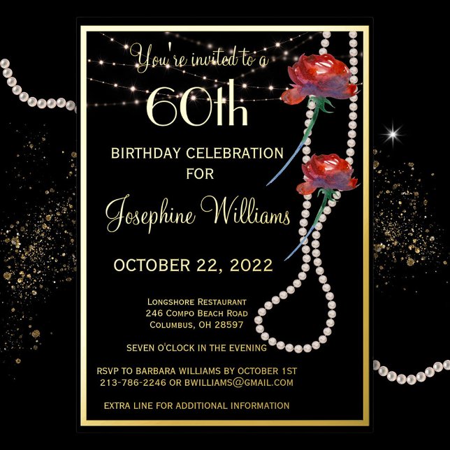 Invitación Con Relieve Metalizado Elegante 60 cumpleaños Black REAL Gold (Subido por el creador)