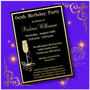 Invitación Con Relieve Metalizado Elegante 60 Sesenta Cumpleaños ORO REAL