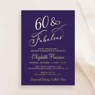Invitación Con Relieve Metalizado Elegante 60 Y Fabulosa Fiesta de Cumpleaños 60 Mor