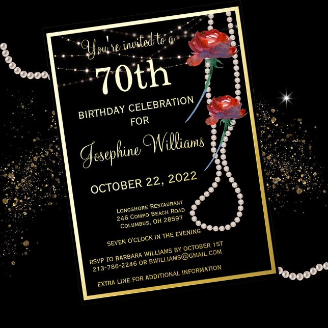 Invitación Con Relieve Metalizado Elegante 70 Setenta Años Oro REAL Negro (Subido por el creador)
