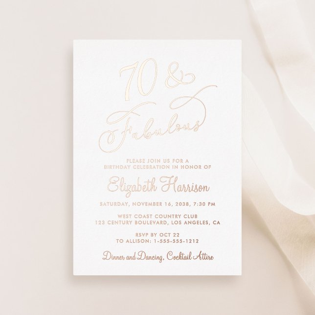 Invitación Con Relieve Metalizado Elegante 70 Y Fabulosa Fiesta de Cumpleaños 70 (Subido por el creador)