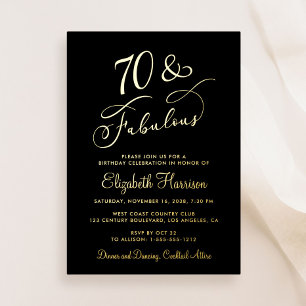 Invitación Con Relieve Metalizado Elegante 70 Y Fabulosa Fiesta de Cumpleaños Black 