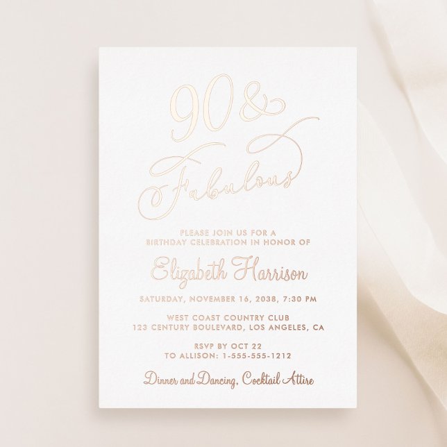 Invitación Con Relieve Metalizado Elegante 90 Y Fabulosa Fiesta de Cumpleaños 90 (Subido por el creador)