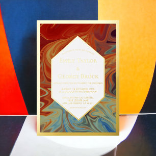 Invitación Con Relieve Metalizado Elegante Abstracto Moderno Colorido Boda de Oro