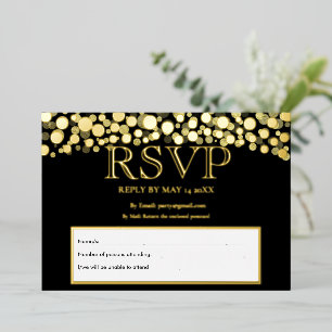 Invitación Con Relieve Metalizado Elegante aceptación de boda RSVP en negro y dorado