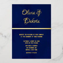 Elegante acuarela azul de la Marina Y Boda dorado