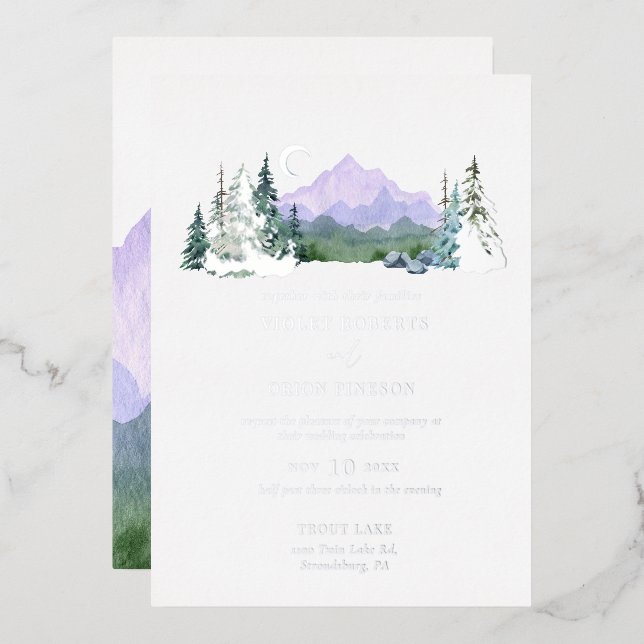 Invitación Con Relieve Metalizado Elegante acuarela Boda Plata (Anverso/Reverso)