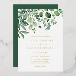 Invitación Con Relieve Metalizado Elegante acuarela Eucalyptus Greenery Boda