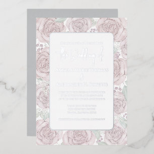 Invitación Con Relieve Metalizado Elegante acuarela floral Rosa clásico