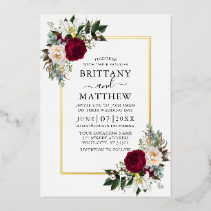 Invitación Con Relieve Metalizado Elegante acuarela Floral Verdor Boda Oro