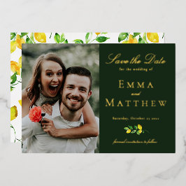 Invitación Con Relieve Metalizado Elegante acuarela Lemon Photo Dark Green