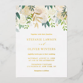 Invitación Con Relieve Metalizado Elegante acuarela Marfil Peonies Garden Wedding