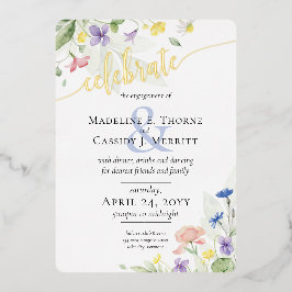 Invitación Con Relieve Metalizado Elegante acuarela Matrimonio de Flor silvestre