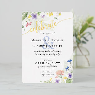 Invitación Con Relieve Metalizado Elegante acuarela Matrimonio de Flor silvestre