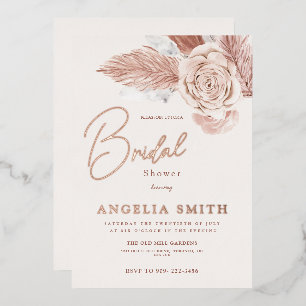 Invitación Con Relieve Metalizado Elegante acuarela rosa Floral Bridal Shower Real