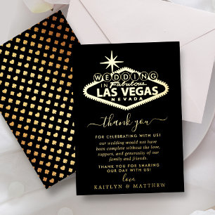 Invitación Con Relieve Metalizado Elegante agradecimiento de boda de destino en Las