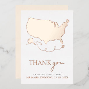 Invitación Con Relieve Metalizado Elegante Agradecimiento de Boda de Viaje en Oro Ro