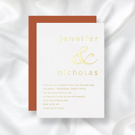Invitación Con Relieve Metalizado Elegante Ampersand de Oro Terracota Boda Holográfi