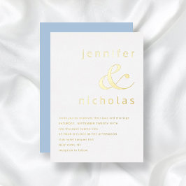Invitación Con Relieve Metalizado Elegante Ampersand Powder Blue Boda Gold