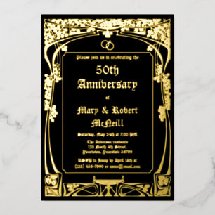 Invitación Con Relieve Metalizado Elegante aniversario de boda Art Nouveau