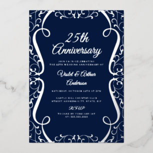 Invitación Con Relieve Metalizado Elegante Aniversario de Bodas de Plata con Remolin