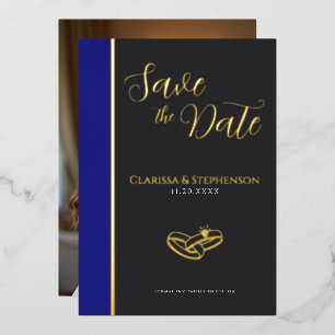 Invitación Con Relieve Metalizado Elegante Antracita Azul Profundo Foto Guardar Fech