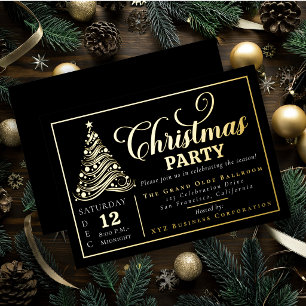 Invitación Con Relieve Metalizado Elegante árbol de Navidad con cinta ornamental par