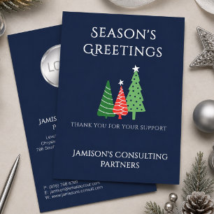 Invitación Con Relieve Metalizado Elegante árbol de Navidad empresarial tres Navy pl
