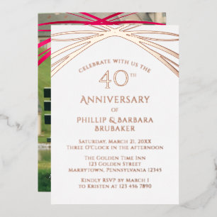 Invitación Con Relieve Metalizado Elegante Arco Agregar Foto 40 Aniversario de Bodas
