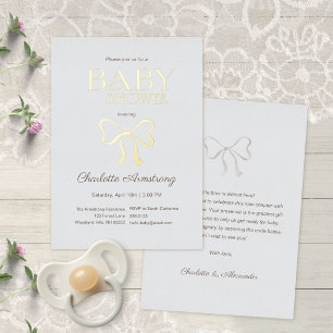 Invitación Con Relieve Metalizado Elegante Arco Bebé Azul Polvoriento Claro Shower d