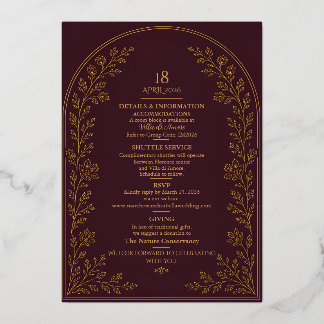 Invitación Con Relieve Metalizado Elegante Arco Burgundy y Dorado