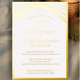 Invitación Con Relieve Metalizado Elegante Arco Dorado 50 Aniversario Fiesta Boda