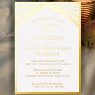 Invitación Con Relieve Metalizado Elegante Arco Dorado 50 Aniversario Fiesta Boda