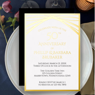 Invitación Con Relieve Metalizado Elegante Arco Dorado 50 Aniversario Fiesta Boda