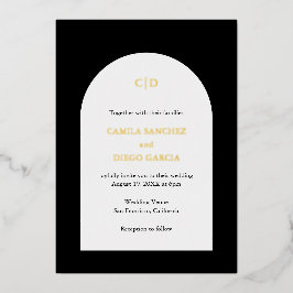 Invitación Con Relieve Metalizado Elegante Arco Negro Boda Moderna