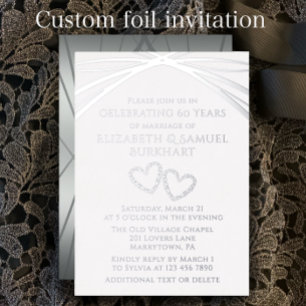 Invitación Con Relieve Metalizado Elegante Arco Único Corazón 60 Aniversario Boda