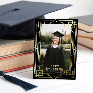 Invitación Con Relieve Metalizado Elegante Art Deco Frame Photo Graduation REAL