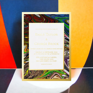 Invitación Con Relieve Metalizado Elegante Arte Abstracto Sin Costuras Moderno Boda