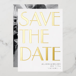 Invitación Con Relieve Metalizado Elegante Arte Deco Foto Atrevido Ahorra La Fecha D