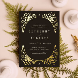 Invitación Con Relieve Metalizado Elegante Arte Nouveau con Hoja de Oro