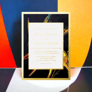 Invitación Con Relieve Metalizado Elegante Artsy Resumen Boda de oro minimalista mod