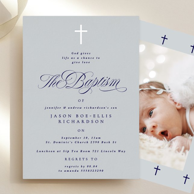 Invitación Con Relieve Metalizado Elegante azul cruz de plata niño bautismo Invitaci (Subido por el creador)