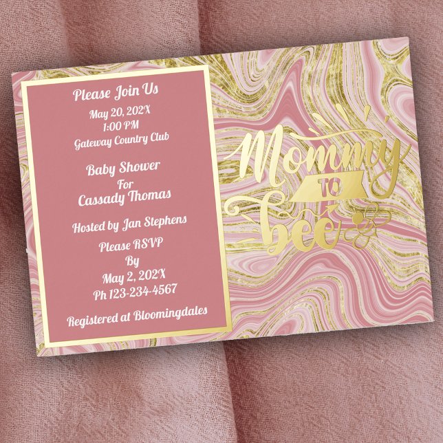 Invitación Con Relieve Metalizado Elegante Baby Shower Gold de Mármol rosa (Subido por el creador)