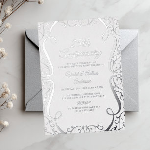 Invitación Con Relieve Metalizado Elegante Bañera Plata 25 Aniversario Boda