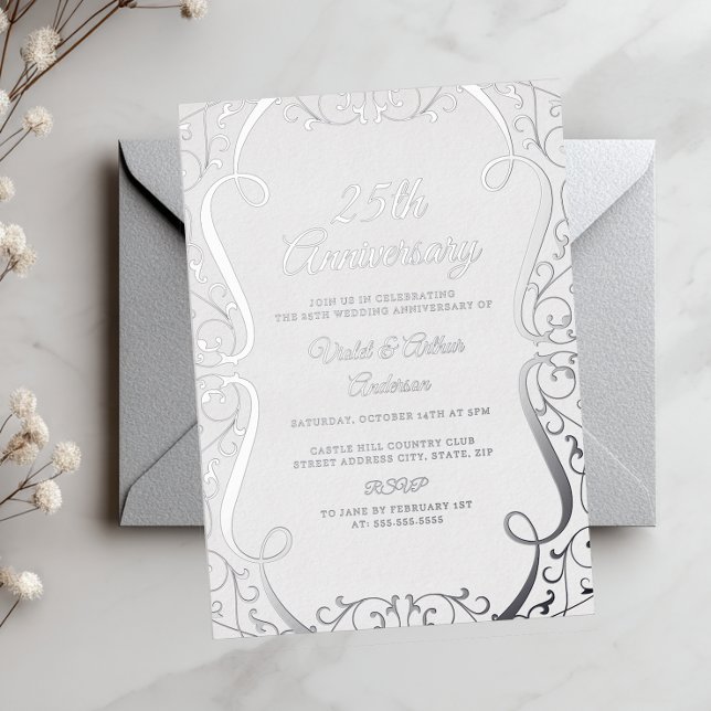 Invitación Con Relieve Metalizado Elegante Bañera Plata 25 Aniversario Boda (Subido por el creador)