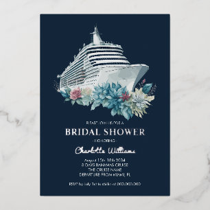Invitación Con Relieve Metalizado Elegante barco único con ducha de novia plata