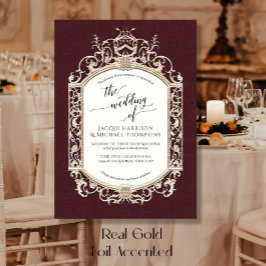 Invitación Con Relieve Metalizado Elegante barroco vintage Burgundy