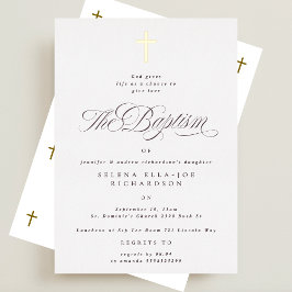 Invitación Con Relieve Metalizado Elegante bautismo de cruz de oro