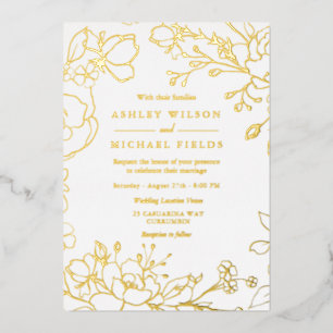 Invitación Con Relieve Metalizado Elegante Blanco Moderno Boda Oro Real Dorado